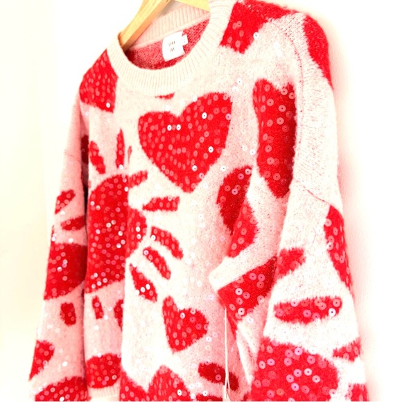 Luna Ivy size S pink w red hearts sequins long sleeve crew neck pullover sweater - Picture 13 of 16